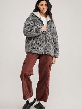 Thread & Supply Hooded Sherpa Jacket in Gray with Cream Lining
